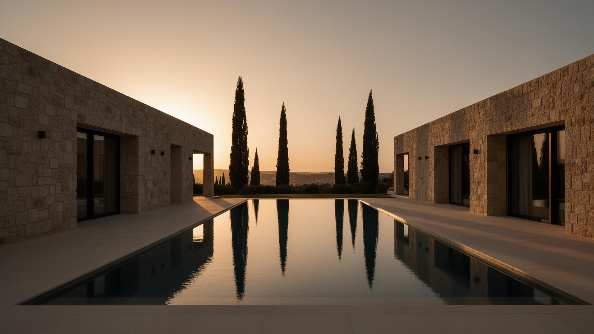 Architectural villa in Cyprus at golden hour